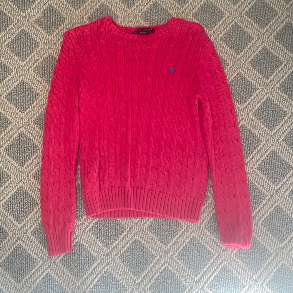 Ralph Lauren Hot Pink/ Blue cable knit pullover sweater